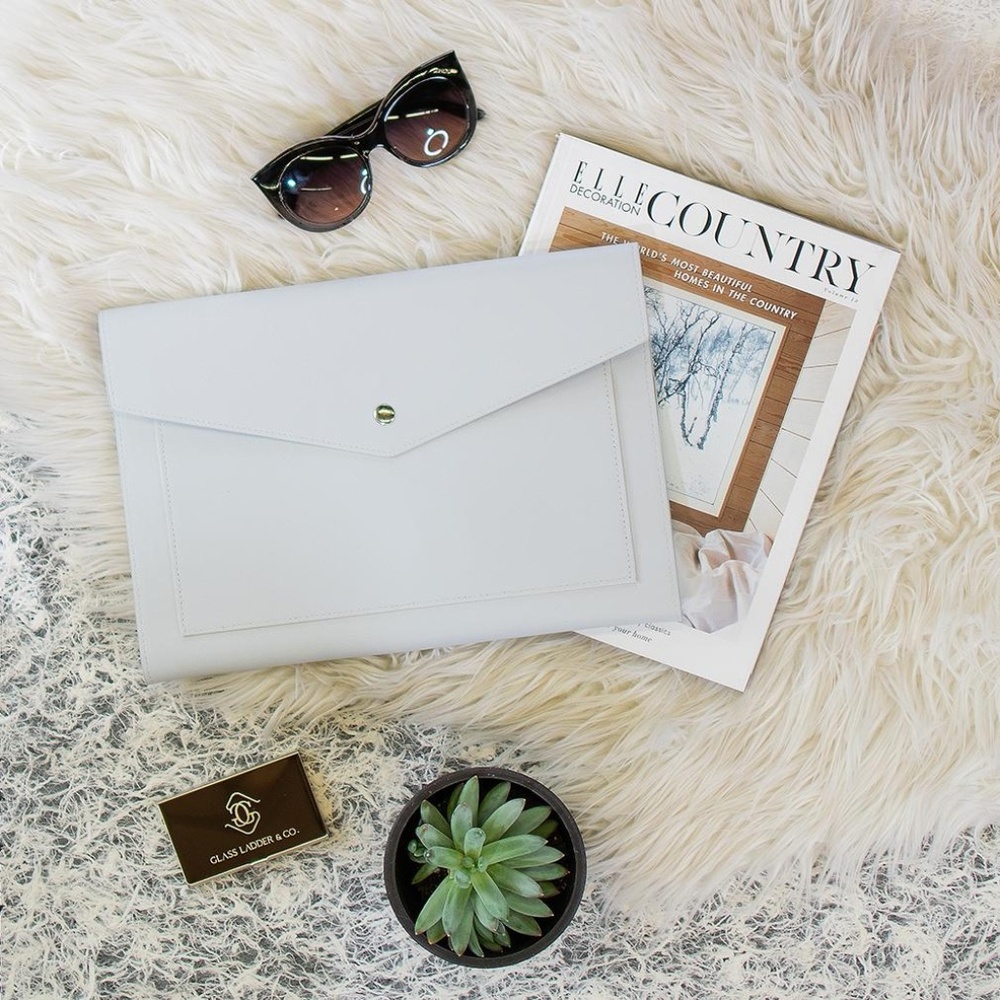 The Megan Glass Ladder Portfolio Clutch Gray NEW